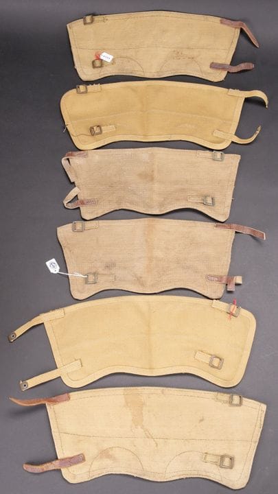 British gaiters. Three pairs of gaiters, including