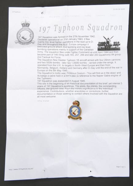Badge of the 197th Squadron, RAF. Made of enameled