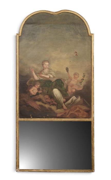 Gilded wooden TRUMEAU; the upper section depicts V
