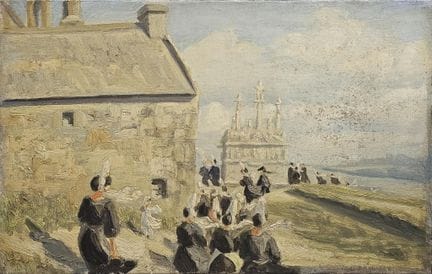 20th-century Breton School. Bigoudens by the Sea. 