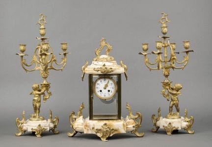 FIREPLACE SET in alabaster and varnished bronze wi