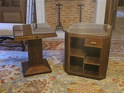 TABLE DESSERTE et GUERIDON en placage de loupe de 