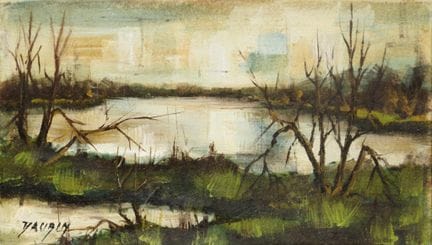 Jean-Pierre DAUBIN (1942) Shrubs by the Pond. Oil 