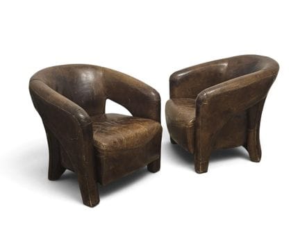 Paire de FAUTEUILS club ou aviateur en cuir havane