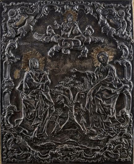 大型浮雕作品，俄罗斯，18世纪。
大型浮雕作品，俄罗斯，18世纪，固定在绿色天鹅绒上，50 x 40