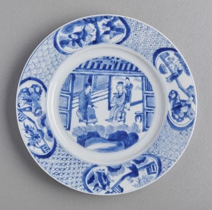Chinese blue-and-white porcelain plate, depicting 