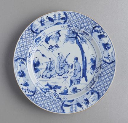 Chinese blue-and-white porcelain plate depicting m