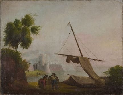 古典大师风格的港口风景画，17/18世纪
古典大师风格的港口风景画，17/18世纪，布面油画，重新衬