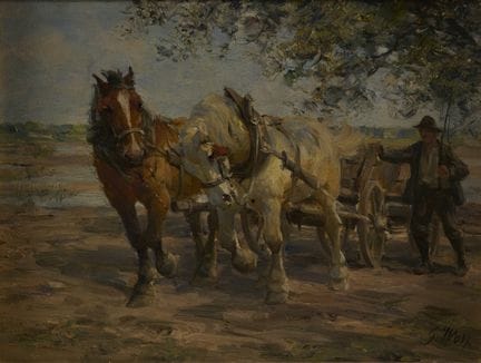 沃尔夫，乔治（1882-1962）：《挽马》
沃尔夫，乔治（1882-1962），《挽马》，木板油画