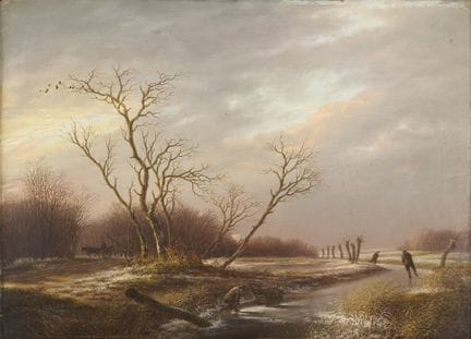 河上滑冰者，荷兰，18/19世纪
河上滑冰者，荷兰，18/19世纪，木板油画，35 x 46 厘米，
