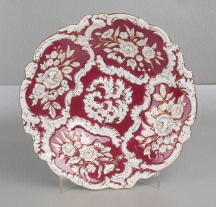 Cuenco decorativo grande de Meissen, fondo rojo, p