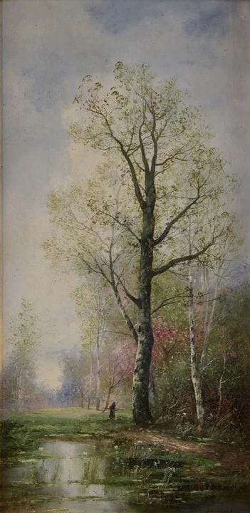 容布卢特，约翰（1860-1912）：装裱于华丽画框中的大型油画，《春日意境》
约翰·容布卢特（18