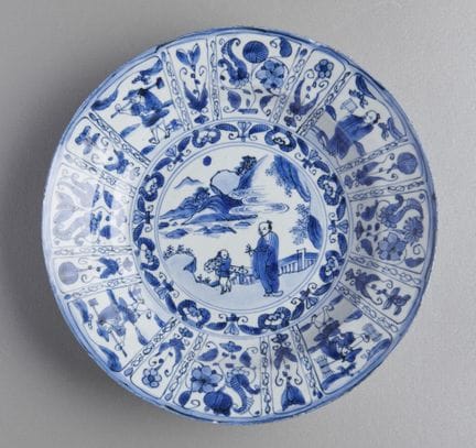 Chinese blue-and-white plate with two figures in t