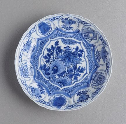 Chinese blue-and-white porcelain plate in the shap