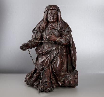 Scultura di una santa con rosario, legno, XVIII se