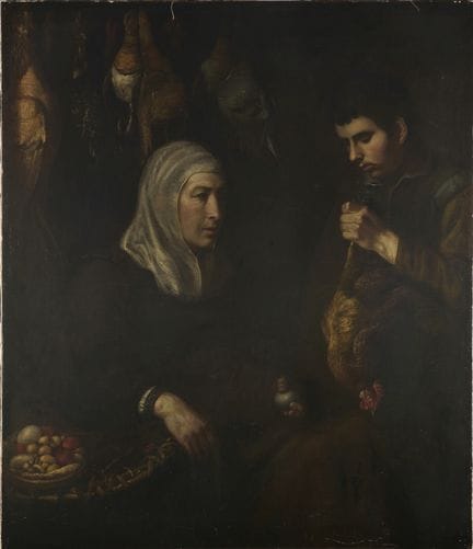 古典大师画作，西班牙画派，《家禽商人》
古典大师画作，西班牙画派，《家禽商人》，布面油画，121 x