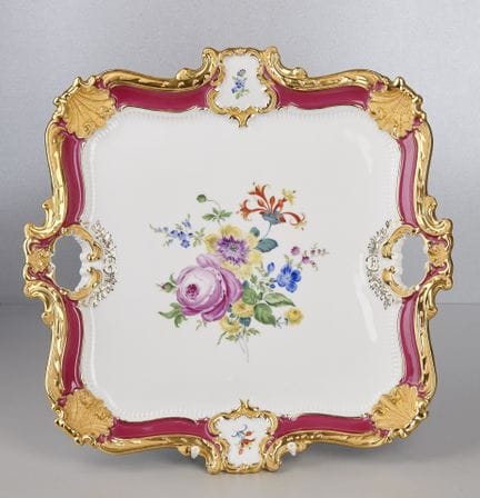 Meissen decorative tray, purple, with floral desig