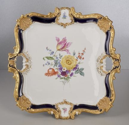 Meissen decorative tray, cobalt blue, with floral 