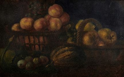 水果静物画，意大利，17世纪，布面油画，重新衬托，51 x 74 厘米，带框尺寸 66 x 91 厘