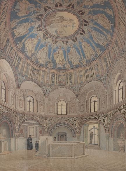 Chromolithograph, San Giovanni in Fonte, Baptister