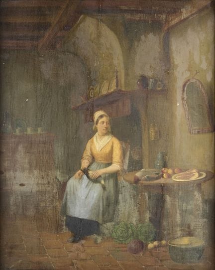 维内曼，查尔斯（1802-1875）归因作品：《厨房里的女子与鸽子》
查尔斯·芬内曼（1802-18
