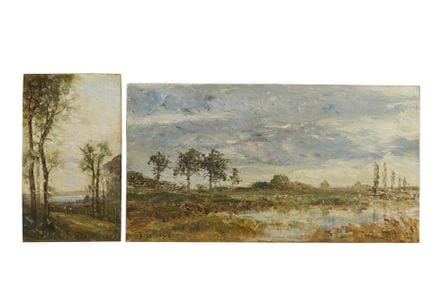 两幅风景画
两幅风景画，木板油画，尺寸分别为22×41厘米和23×13.5厘米