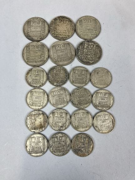 Conjunto de 21 monedas de plata. Turín.
3-10 franc