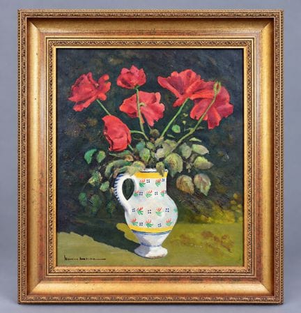École du XXe siècle 
Vase fleuri 
Huile sur toile 