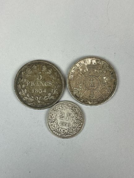 Conjunto de 3 monedas de plata.
Luis Felipe I, 5 f