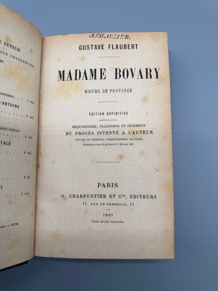 FLAUBERT, Gustave (1821-1880) - Madame Bovary. Cos