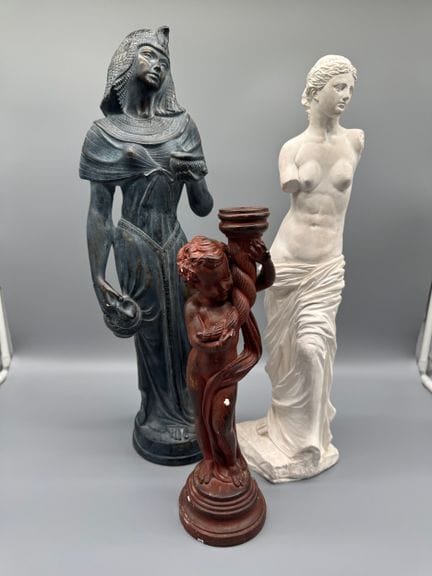 Set of three decorative statues: Venus, Egyptian w