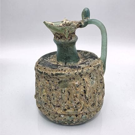 Unusual Rare Roman & Byzantine Green Glass Pitcher