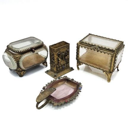 Lot of 4 Antique Tabletop Items Including 2 Brass 