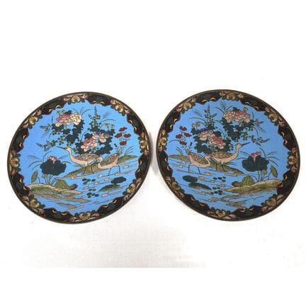 Pair of Antique Japanese Meiji Cloisonne Large Pla