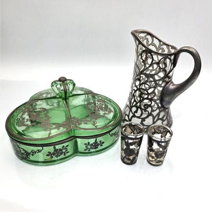 Lot of 4 Antique Thick Silver Overlay Items Includ