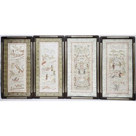Lot of 4 Antique Chinese Embroidery on Silk Depict