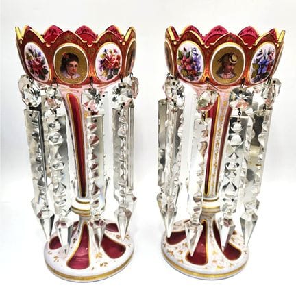 Pair of Antique 19th C. Bohemian Moser-Style Cranb