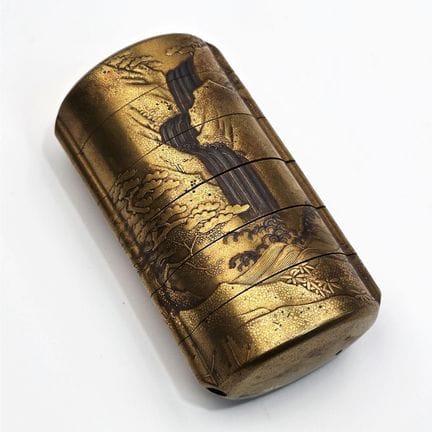 Japanese 19th C. Gold Lacquer 5 Case Inro w/ Highl