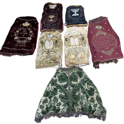 Judaica Antique Lot of 7 Torah Covers. Some w/ Gol