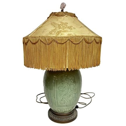 Antique Chinese Celadon Porcelain Lamp w/ Original