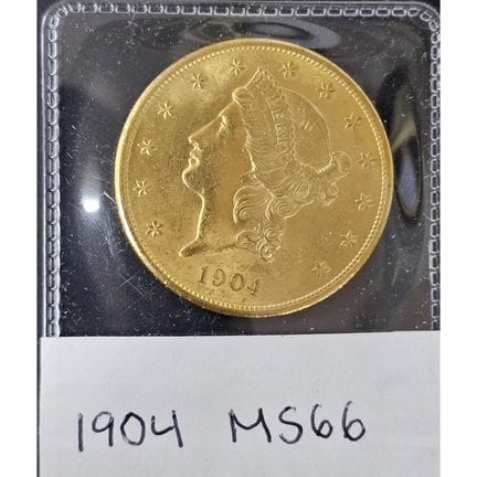 1904 Liberty Head $20 Gold Double Eagle Coin with 
