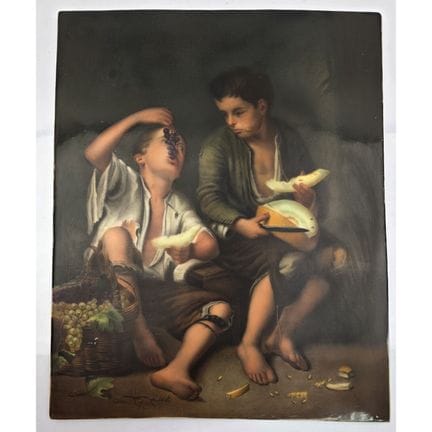 Antique KPM German Large Porcelain Plaque "Childre
