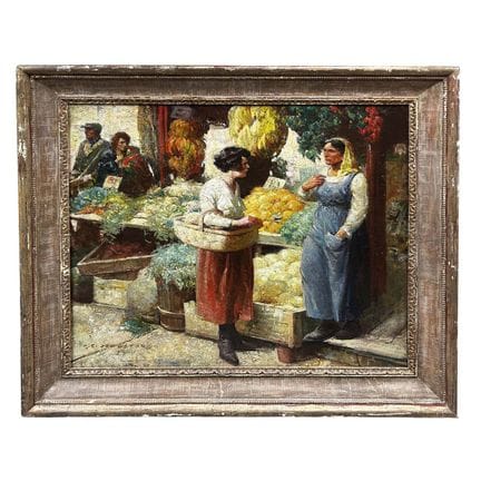 Exceptional Antique Large Painting Oil on Canvas "