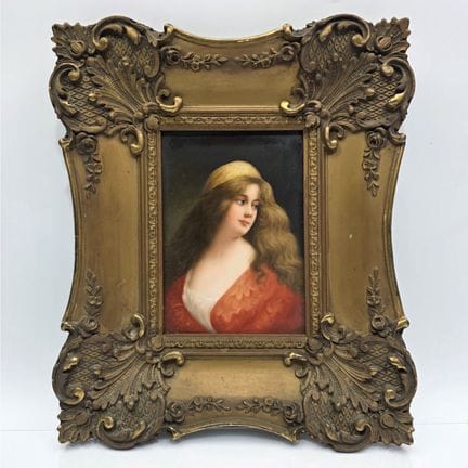 Antique Porcelain Plaque in Probably Original Fram