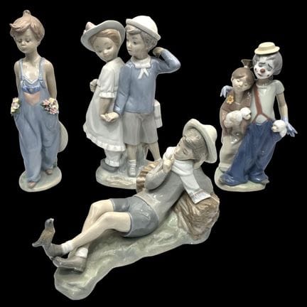 Lladro Lot of 4 Vintage Porcelain Figures.  All Fu