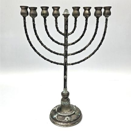 Old Bezalel Style Sterling Silver Menorah w/ Jewel