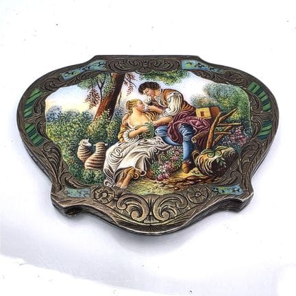 Vintage Italian 800 Silver Hand Painted Box. 
Cond