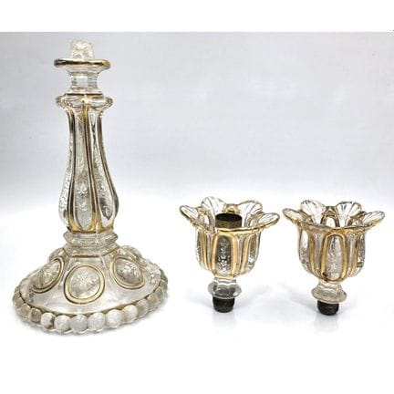 3 Antique Baccarat Enameled Glass Candlestick Part