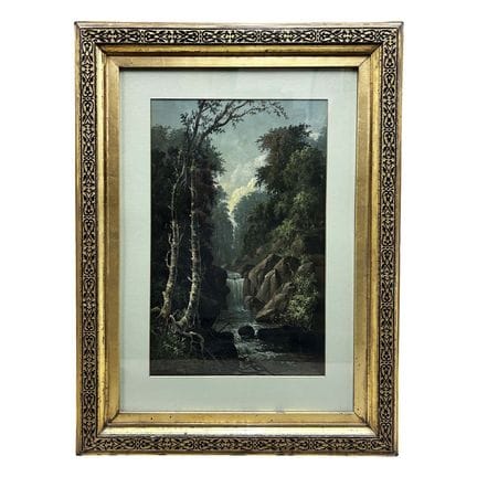 Antique Signed Painting Oil on Canvas "Waterfall" 