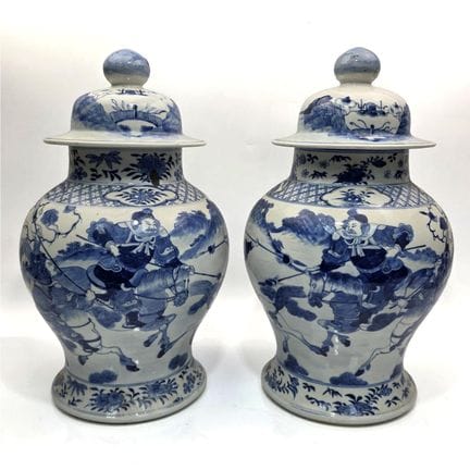 Pair of Chinese Antique Blue & White Porcelain Lar